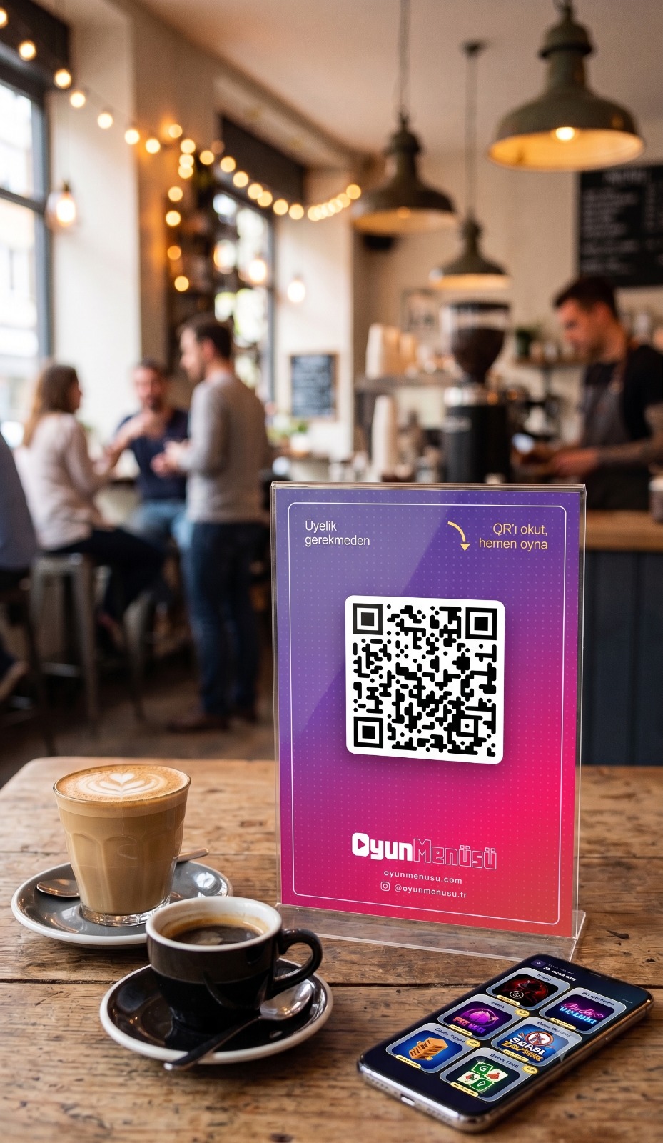 Oyun Menüsü QR kodlu pleksi masa standı